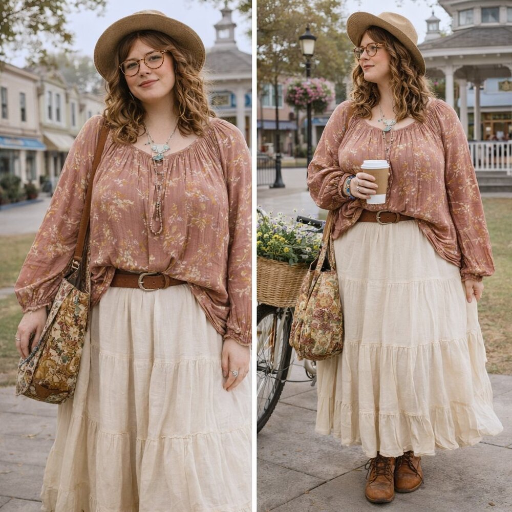 CHAPS 1X Peasant Top Flowy Gauzy Mauve Cream Floral